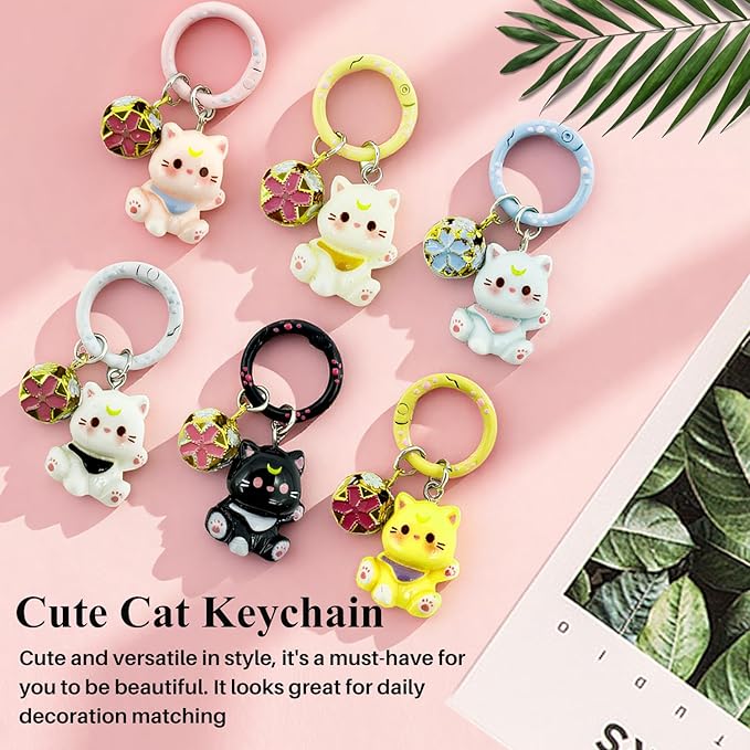 6Pcs Cat Keychain Bag Charms Cute Keychains Cat Bag Accessories Kawaii Purse Charms Keychains for Women Gifts