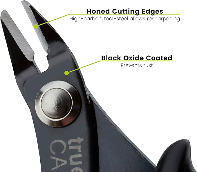 trueCABLE Precision Sharp Flush Cutter, 1 Pack, Wire Cutting Pliers for Ethernet Cable Preparation, Electronics, Jewelry & Crafts, Hardened Carbon Steel with Non-Slip Handle, Cut Wire Up To 16 AWG