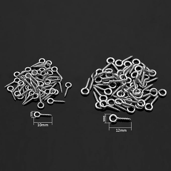 200pcs Sturdy Metal Tiny Screw Eyes Pin Bail Peg Rhodium Tone 5X12mm