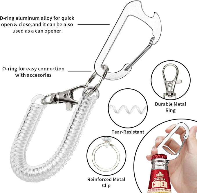 Phone Tether Lanyard Anti Theft Phone Strap with Carabiner Anti-drop Outdoor Skiing Hiking Cycling fishing Climbing fit iPhone and Most Cell Phone (Black+Transparent)