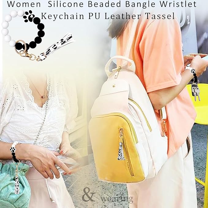 BIHRTC Key Ring Bracelet Car Keychain Holder Wristlet Silicone Women Beaded Bangle Chains