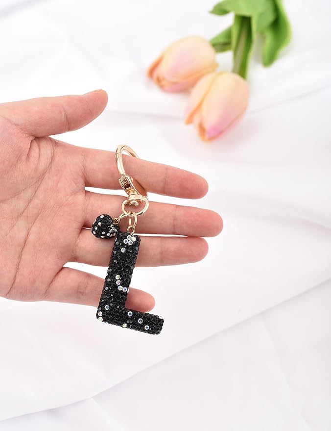 Initial Keychain for Women Girls,Bling Letter Key chain Initial with Heart,Pink Keychain Charms for Backpack Handbag