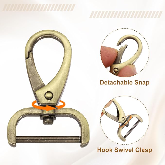 HARFINGTON 4pcs Detachable Snap Hook Swivel Clasp 1" (25mm) Zinc Alloy Lobster Claw Clasp for Keychain Lanyard Purse DIY Purse Strap, Light Brown
