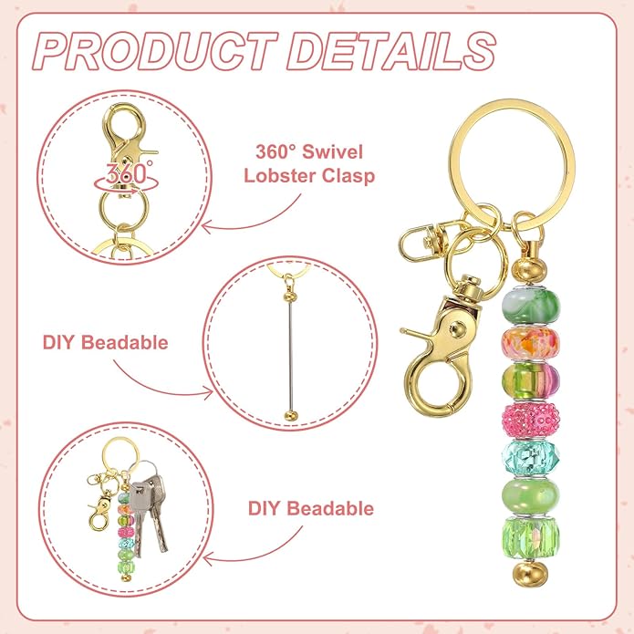 uxcell 6 Pcs Beadable Keychain, Keychain Making Supplies, Blank Bead Metal Chain Bars for DIY Crafts Jewelry Making Gift, Gold Plated