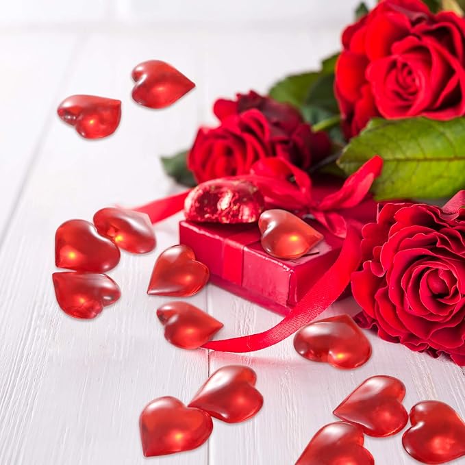 Tatuo 160 Pieces Acrylic Heart Decoration Valentine's Day Heart Ornaments for Vase Fillers and Table Scatter, 0.9 Inch (Red)