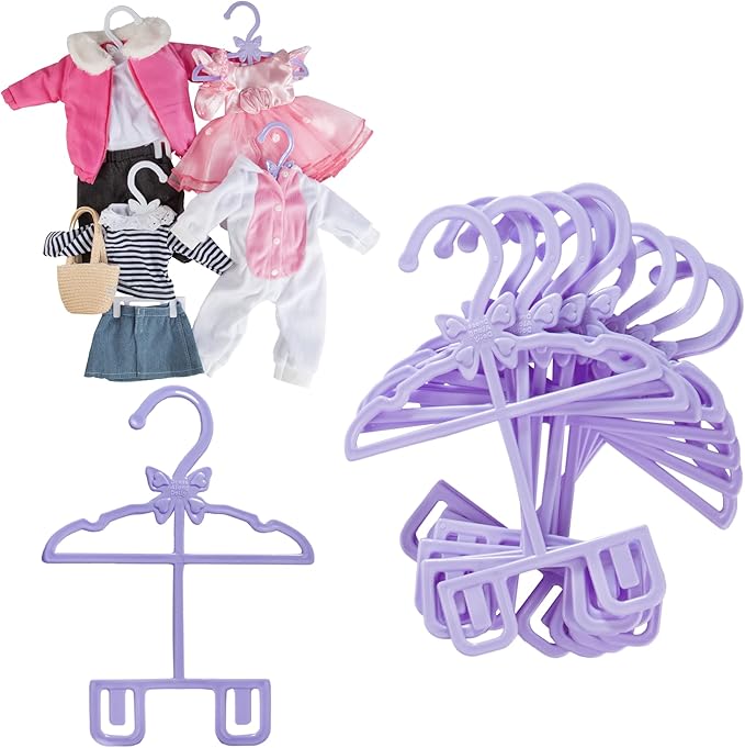 Purple Full-Outfit Hanger 24pk for American 18" Doll Clothes- Hold Your Tops & Bottoms Together Including Dresses, Pants, Shirts, Skirts, & Accessories- Perfect Girl Gift Set