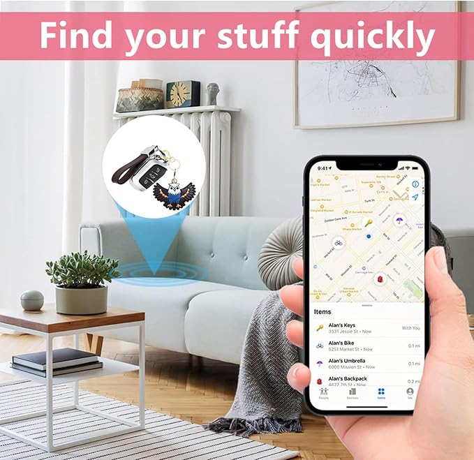 Leather Keychain Holder Case Compatible with AirTag,Cute Protective Cover with Keyring,Anti-Scratch Finder GPS Tracker Case for Wallet Keys,Bag,Pets(Owl Blue)