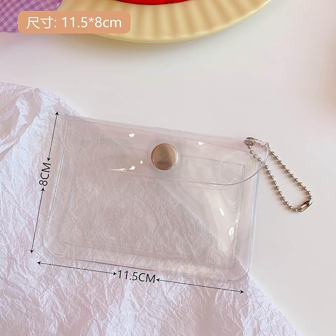 3 Pcs Clear Womens Card Holder Wallet Small Coin Purse Keychain Mini Change Pouch Credit Card Case Coin Purses and Pouches, Plastic PVC Coin Wallet