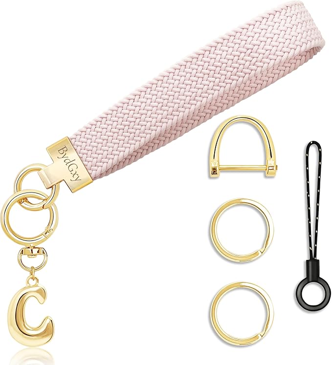 Stretchy Wristlet Initial Keychain, Key Chains Women Cute with Keyring, Llaveros para Mujer, Car Key Accessories