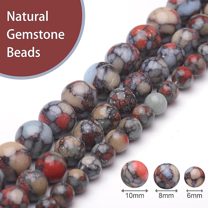 Natural Stone Beads for Jewelry Making,8mm Colorful Imperial Jasper Polished Smooth Round Gemstone Beads for Bracelet Necklace 15 Inch