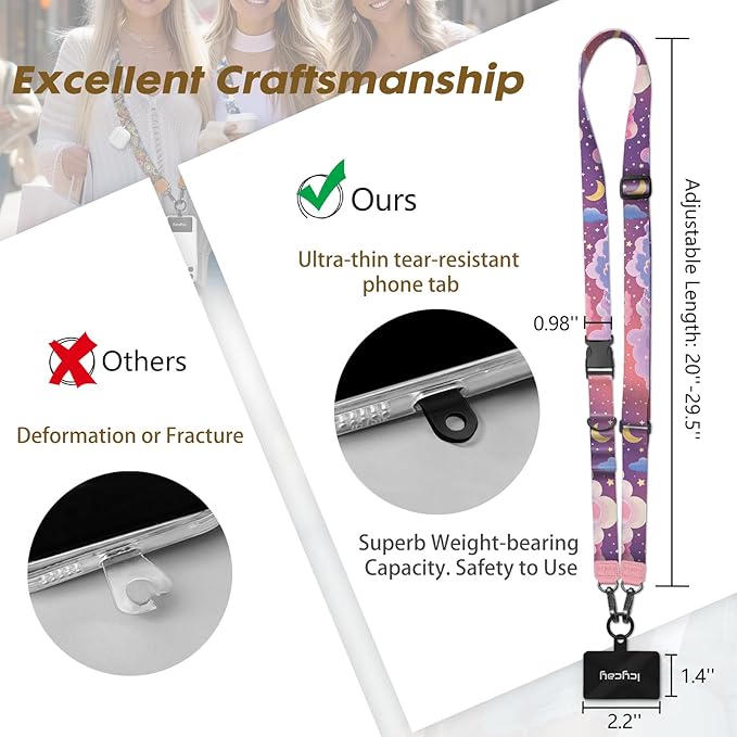 Phone Lanyard Crossbody, Clouds Cell Phone Strap for Around The Neck Adjustable, Anti Theft Cute Lanyard for iPhone Case ID Holder Keys Accessories Travel Essential
