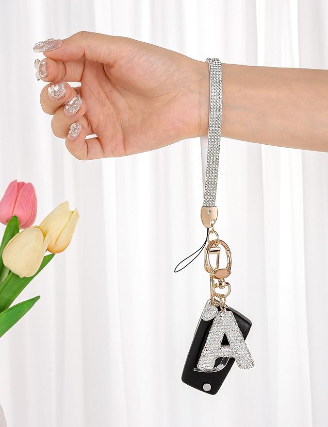 Initial Keychain for Women Girls,Bling Letter Key chain Initial with Heart,Pink Keychain Charms for Backpack Handbag