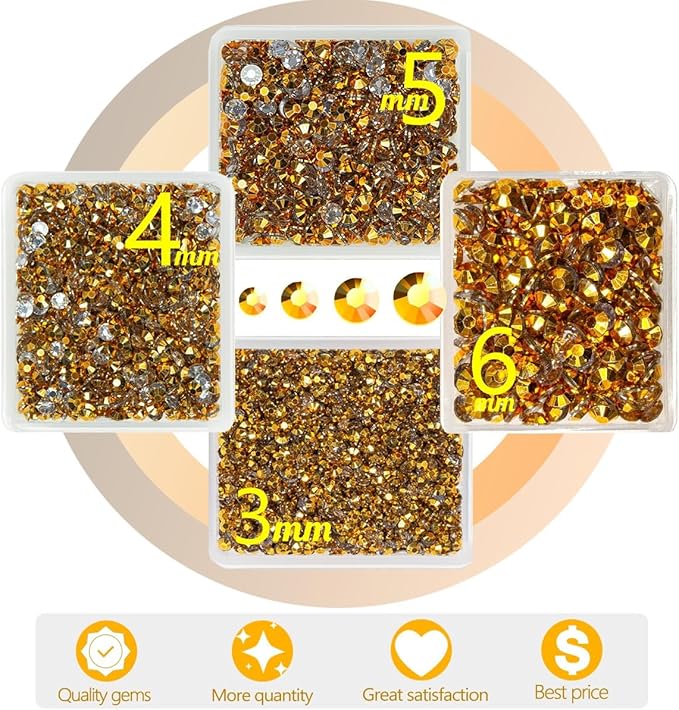 Bright Gold Resin Rhinestones w B7000 Jewelry Glue for Bedazzling Crafting 3mm 4mm 5mm 6mm Golden Flatback Jelly Stones Bulk Diamonds Gems Charms for Nails Face Eyes Makeup Tumblers DIY Crafts