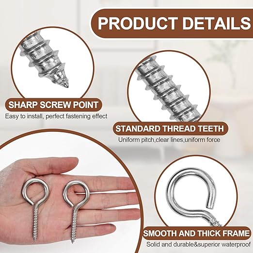 40PCS 2.55 inches Screw Eyes M5 304 Stainless Steel Eye Screws, Heavy Duty Screw, Eye Hooks Screw Eye Bolts Eye Hooks Screw, Indoor & Outdoor Uses (40, M5-2.55inch)