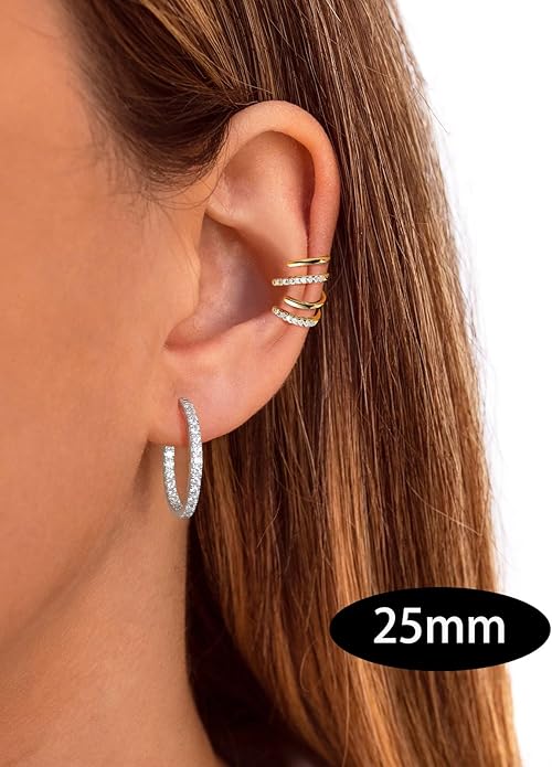 Wyyxl Womens Diamond Hoop Earrings, 20/25/30mm Small Hoop Sterling Silver Based Hypoallergenic Huggie Stud, Sparkle Moissanite 5a Cubic Zirconia Earings Jewelry for Woman Daily Party Wear