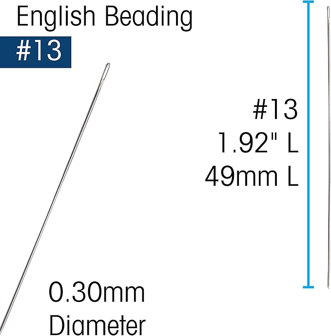 The Beadsmith English Beading Needles, Size 13, 4 Needles per Card, Made in England, Use for Loom Weaving Beadwork, Off-Loom Stitching and Jewelry Making with Seed Beads