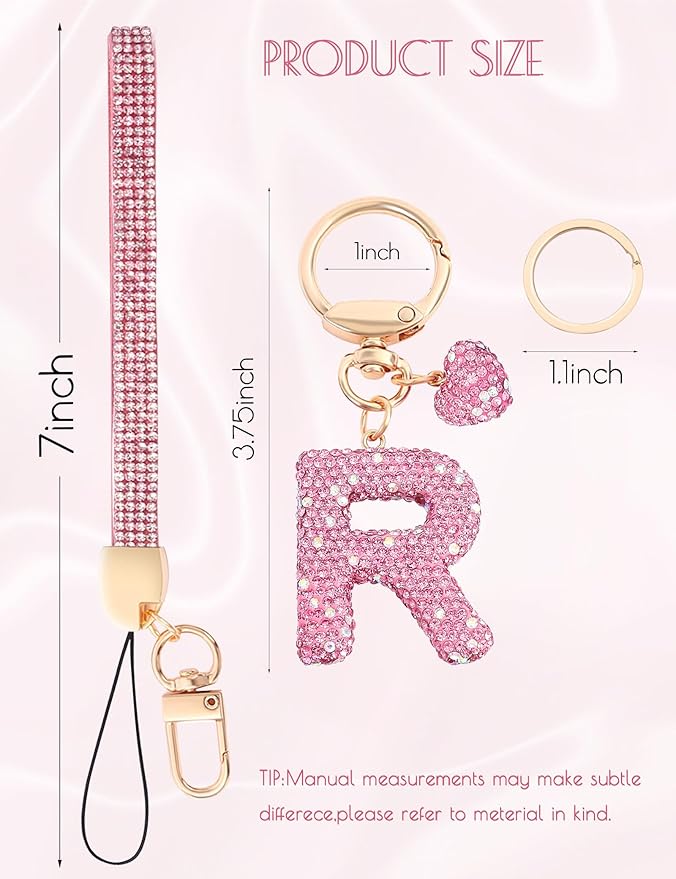 Initial Keychain for Women Girls,Bling Letter Key chain Initial with Heart,Pink Keychain Charms for Backpack Handbag