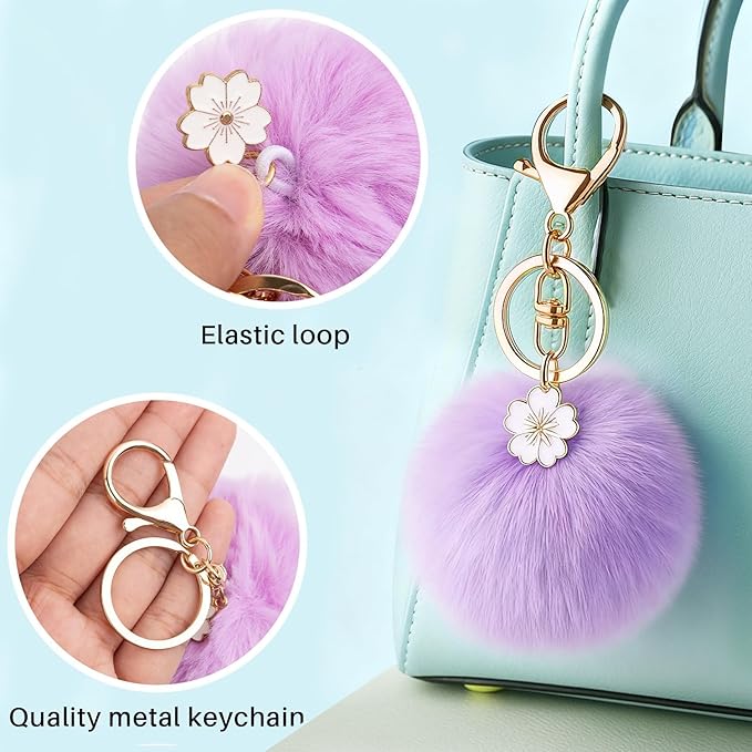 Backpack Keychains - Keychains for Backpacks Girls,6 Pack Cute Animal Pom Pom Keychains,Fluffy Faux Fur Ball Keychain Accessories for Girls and Women