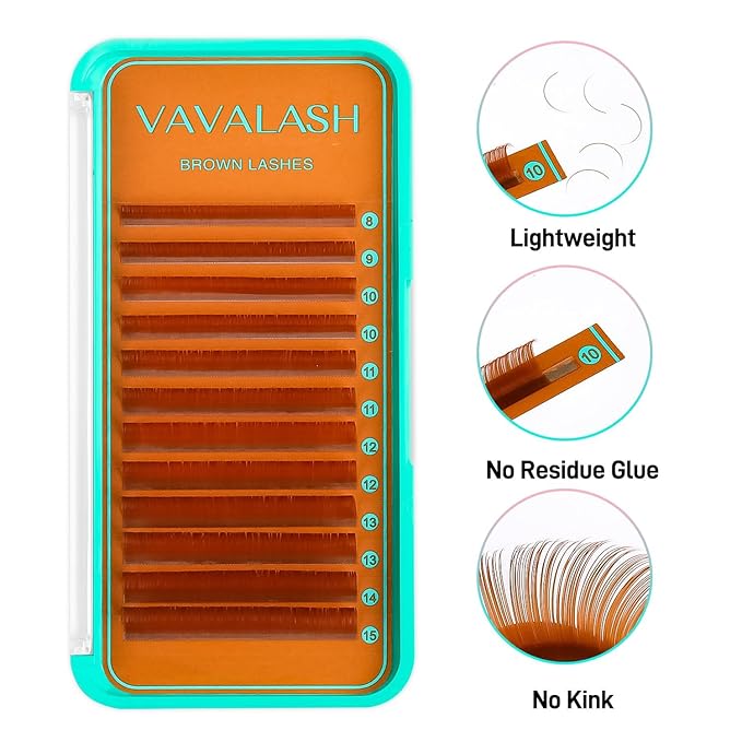 VAVALASH Colored Lash Extensions Light Brown Eyelash Extensions 0.03 0.05 0.07 0.1 0.15 Volume Lash Extension 8-15mm Mixed Lashes C D Curl Premium color Lashes Extension(Light Brown-0.1-DD-8-15mm)
