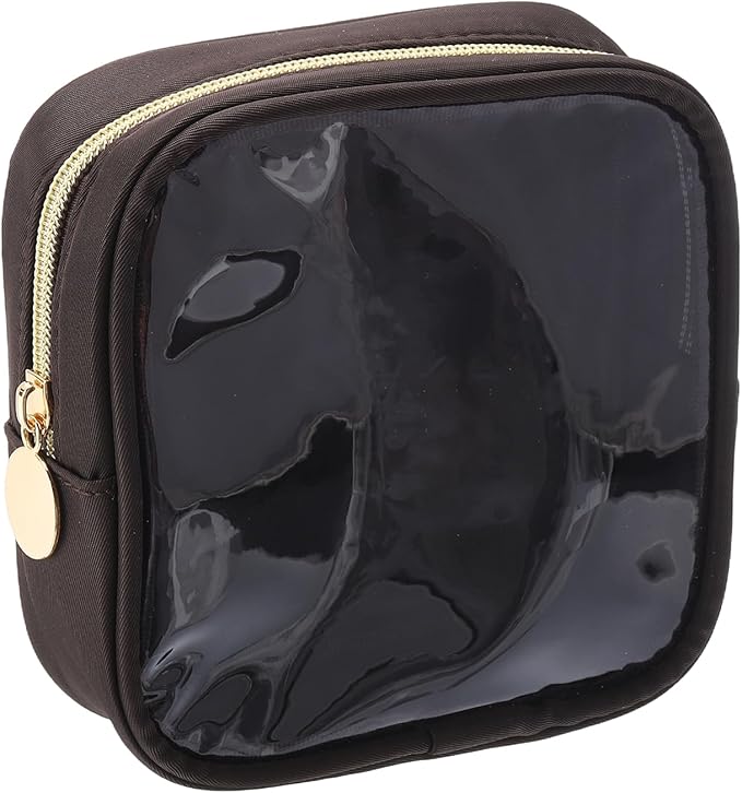 uxcell Clear Makeup Bag Small Cosmetic Bag Case Transparent Toiletry Organizer with Zipper, Portable Makeup Pouch for Daily Use Travel, Mini, Chocolate