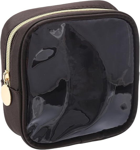 uxcell Clear Makeup Bag Small Cosmetic Bag Case Transparent Toiletry Organizer with Zipper, Portable Makeup Pouch for Daily Use Travel, Mini, Chocolate