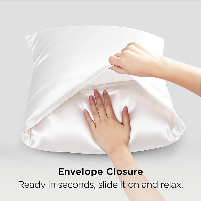 Bedsure Satin Pillowcases, Similar to Silk Pillow Cases Queen Size Set of 2, Pure White Cooling Pillow Case for Sleeping Women with Envelope Closure, Gifts for Women Men, 20x30 Inches, 2pcs
