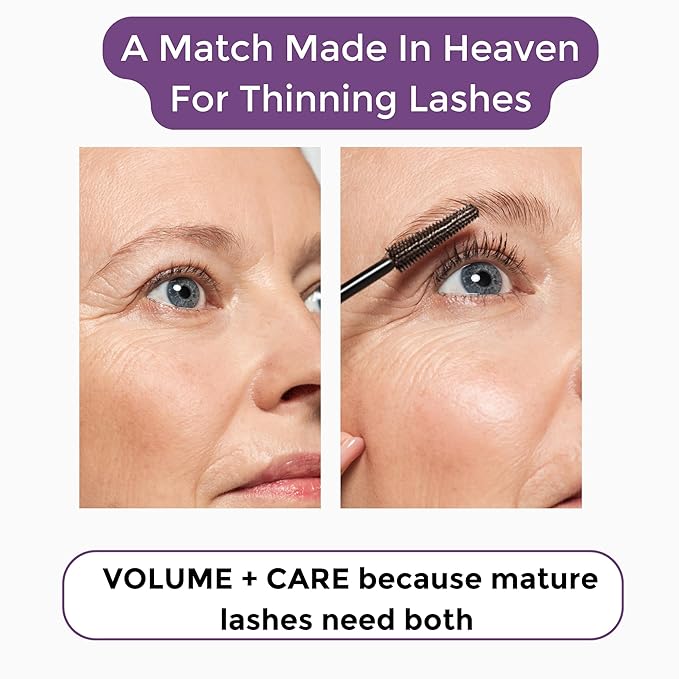 Rumi Cosmetiques VolumeCare+ Mascara For Mature Women - Extreme Length and Volume 2-in-1 Formula - No Clumps or Flaking, Long-Wearing, Hypoallergenic Mascara For Sensitive Eyes (Dark Brown)