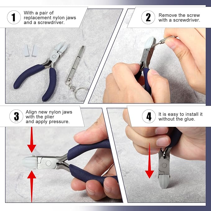 SPEEDWOX Nylon Flat Nose Pliers Replacement with Screw Tips Jaws for Metal Forming Wiring Tool