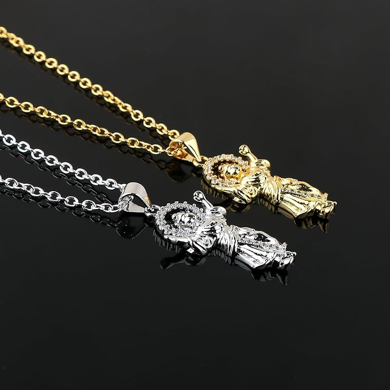 JOR Jejus Charm with CZ Pendant Necklace, Spiritual Charm, Men & Women Unisex Jewelry, Dainty Gold & Silver Plated Combo Chain 18 inch (Pack of 2)