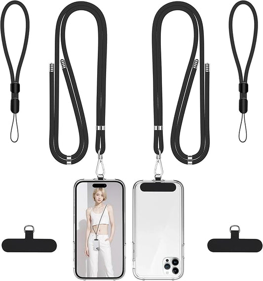 takyu Phone Lanyard, 2 Pack Soft Nylon Neck Strap Universal Cell Phone Lanyard and 2 Pack Phone Wrist Strap with Durable Pads for Most Smartphones-Black