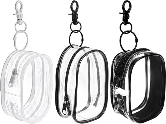 Teaaha Clear Makeup Bag for Women, 3 Pack Black/White Mini Waterproof Make up Cosmetic Pouch Keychain Organizer, See-Through Travel Zipper Bags for Toiletry, Carry-On Travel Accessories Essentials