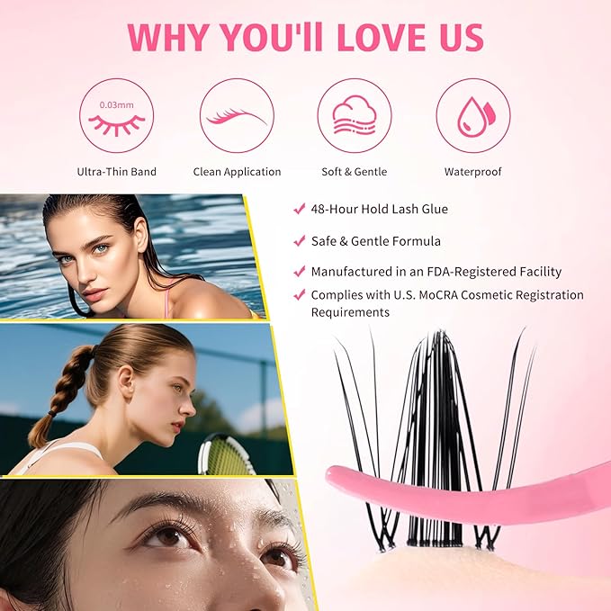 Gyinsoo DIY Lash Extension Kit "Red Carpet" - 144Pcs Medium Volume Cluster Lashes (8-18mm Mix) with Bond and Seal - Dramatic D Curl Individual Lashes for Cosplay, Party & Camera-Ready Glam