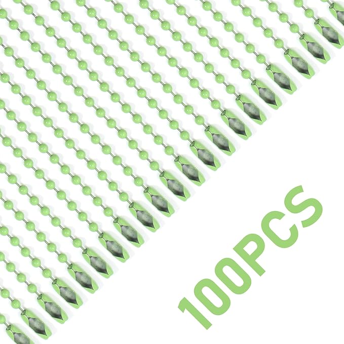 Lemonkey 100Pcs Ball Beads Chains Bulk,Green Keychains Rings Metal Chains,4 Inch Dog Tag Metal Small Chains with Connectors for Hanging Decoration