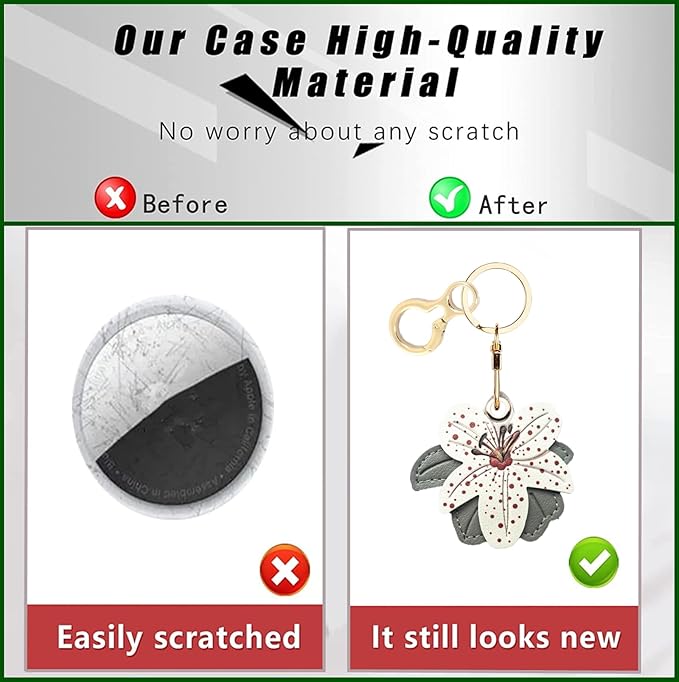 Leather Keychain Holder Case Compatible with AirTag,Cute Protective Cover with Keyring,Anti-Scratch Finder GPS Tracker Case for Wallet Keys,Bag,Pets(Flower A)