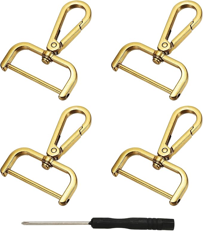 YELARXI Swivel Clasps Hook, 1-1/2 Inch ID Detachable Snap Hook W/Screw Bar D Ring Claw Clasp with Screwdriver Fit for Lanyard Bag Leather Craft Purse Hardware DIY Bag (4 Pack, Gold)