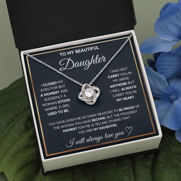 To My Beautiful Daughter Necklace from Mom & Dad | Cubic Zirconia Pendant with Heartfelt Message Card & Gift Box | Daughter Birthday, Graduation, Christmas Jewelry Gift from Parents