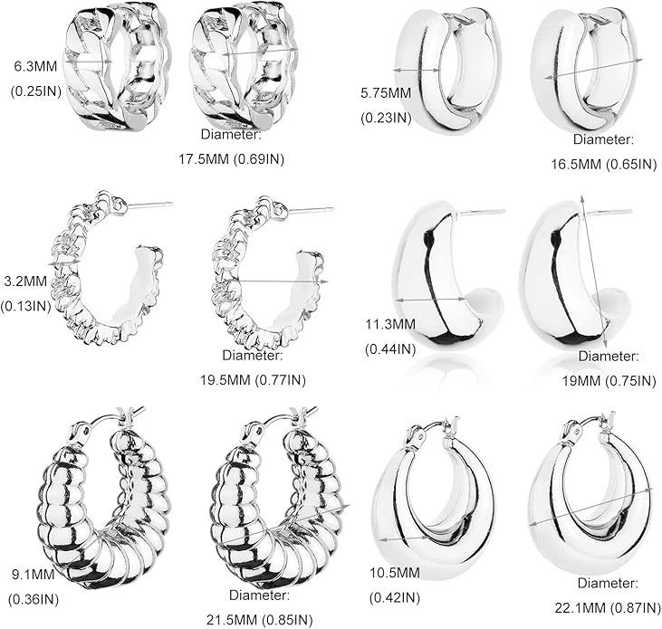 HILXURY Gold Chunky Hoop Earrings Set for Women, 14K Gold Plated Twisted Huggie Hoop Earring Hypoallergenic, Thick Open Hoops Set Lightweight