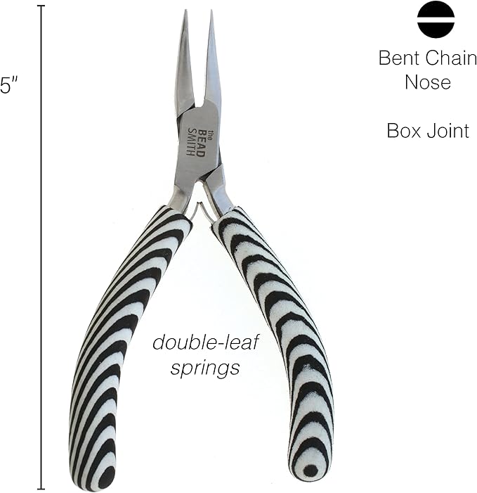 The Beadsmith Bent Chain Nose Pliers – Zebra Print Line – 5 inches (127 mm) – Comfortable Handle with Double Leaf Springs – Jewelry Making Tool for Creating Bracelets, Earrings and Necklaces