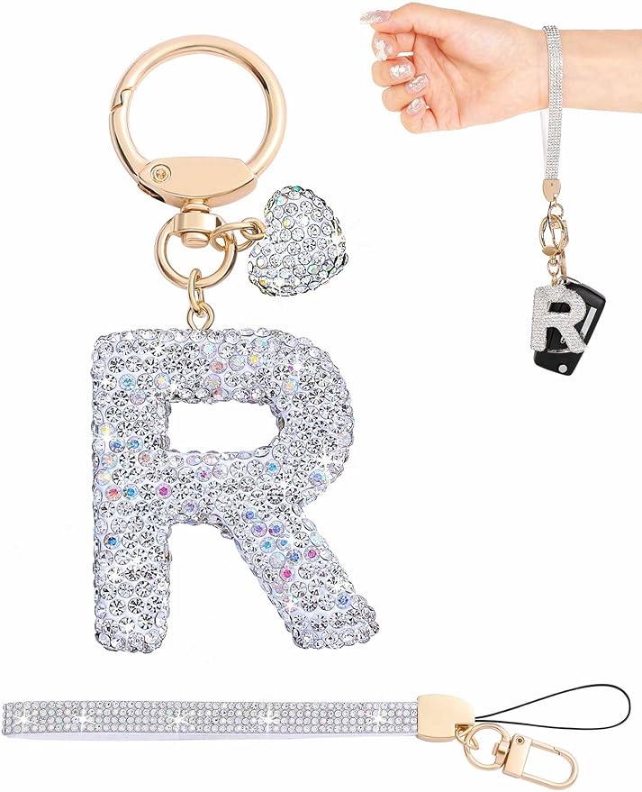 Initial Keychain for Women Girls,Bling Letter Key chain Initial with Heart,Pink Keychain Charms for Backpack Handbag