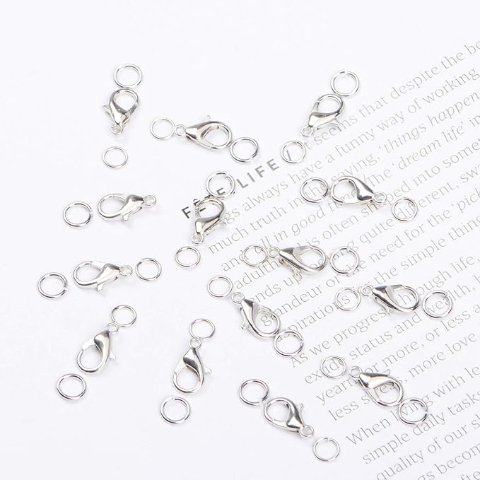 AD Beads 50 Pieces Lobster Claws Clasps Plus 100 Pieces 6mm Match Color Open Jump Rings for Necklace Bracelets Jewelry (7x12mm, Pewter)