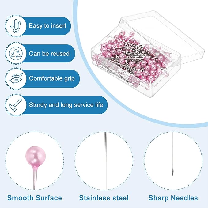 PATIKIL Sewing Pins, 600 Pcs 1.5 Inch Straight Pin with Plastic Pearlized Ball Head for Fabric, Decorative, Jewelry DIY, Craft and Sewing Project, Light Pink