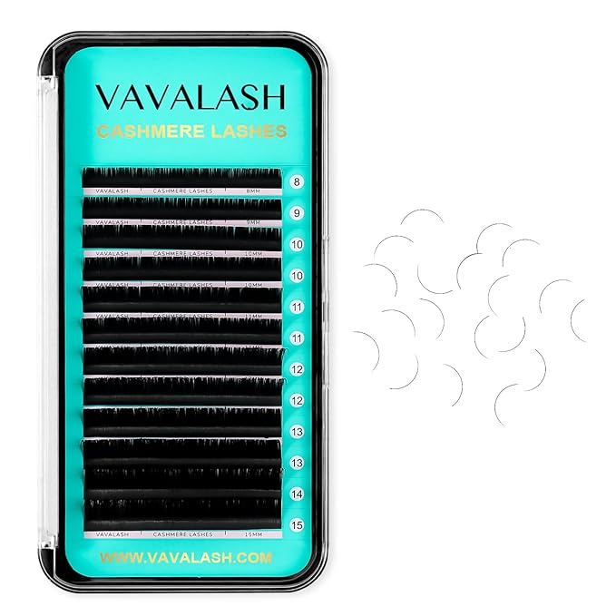 VAVALASH Cashmere Lashes 0.03/0.05/0.07/0.15 Premium Lashes Volume Eyelash Extensions 8-20MM Individual Silk Lashes, Soft Super Matte Black Professional Lashes Extension Tray Supplies (0.03-DD-12MM)