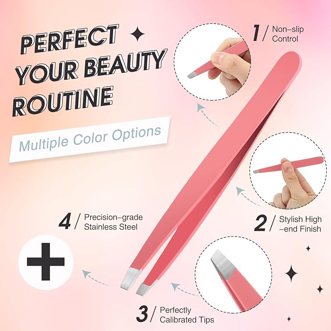 Mudder 12 Pcs Eyebrow Tweezers Set for Facial Hair Stainless Steel Slanted Tip Tweezers in Bulk for Men and Women (Multicolor)