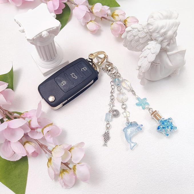 Y2K Aesthetic Keychains for Women Cute Flowers Star Cake Jellyfish Keychins Charms Kawaii Bag Purse Decor
