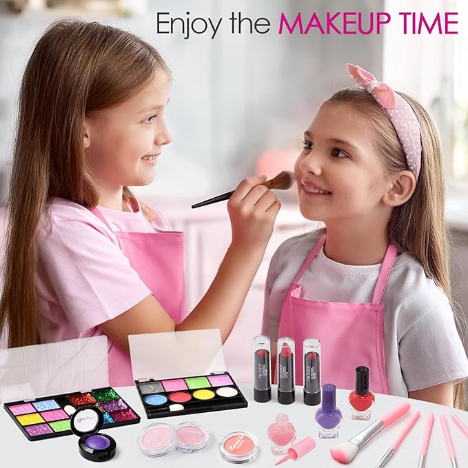 Golray Teen Makeup Kit for Girls Ages 8-12, Starter Full Make up Set With Train Case / 4 Eyeshadow Pallets/Blush/Lipstick/Brush, Kid Birthday Gift Beauty Toy for Girl 9 10 11 12 Years