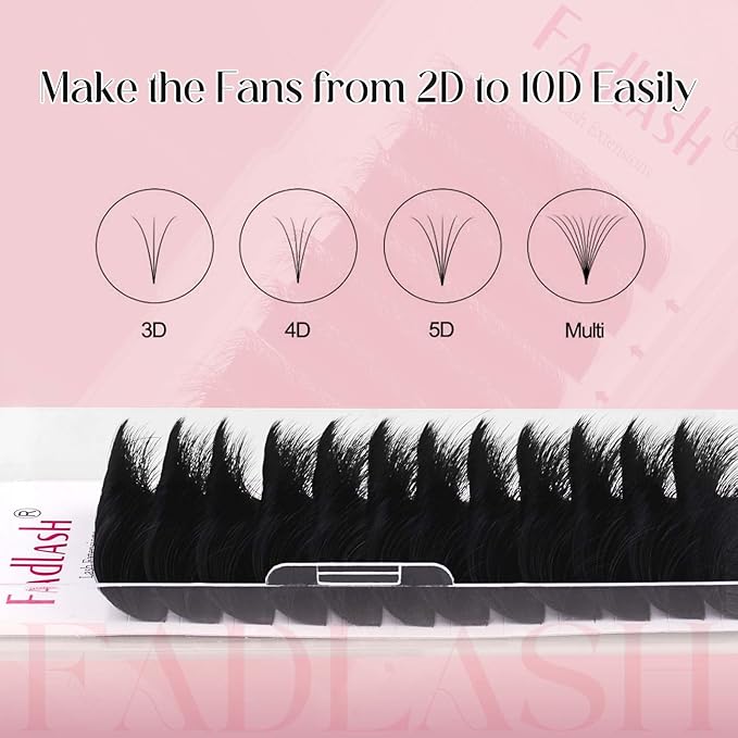 FADLASH Easy Fan Lash Extension 3D Effect Fluffy Rapid Volume Three Layers Easy Fan 2D~10D Eyelash Extensions Automatic Blooming Easy Fan Lashes D Curl (0.05D 14-18mm Mixed)