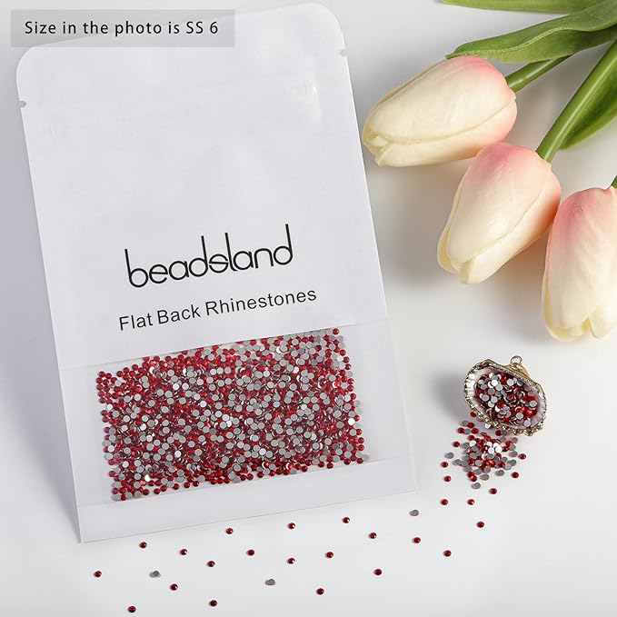 beadsland Flat Back Crystal Rhinestones Round Gems, Light Siam (1.9-2.0mm) SS6/1440pcs