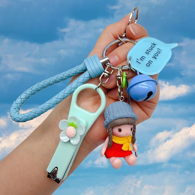Cute Keychain with Nail Clipper Ear Pick for Women Girls Cute Key Chain Wristlet Cartoon Keychain Lanyard