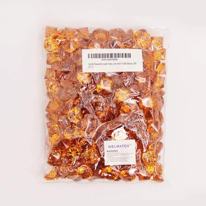 WELMATCH Orange Acrylic Diamond Vase Fillers 1 Pound - 240 pcs 3/4 Inch Wedding Party Event Banquet Birthday Decoration Crystals Gem Table Scatters (Orange, 240 pcs)