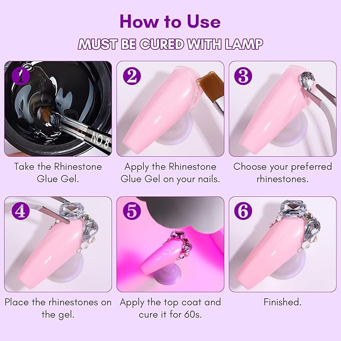 Makartt Rhinestone Glue for Nails, 15ml Clear Nail Gem Adhesive with Brush Kit for 3D DIY Decorations, Super Strong Bling Gel for Jewelry Diamonds